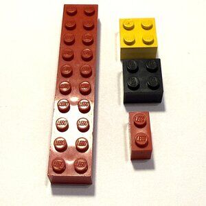 Vintage 1980's Lego Parts - 4 Pieces 2x10 Rd \2x2 Yw \2x2 Blk \ 1x1 Rd (LGP-09)